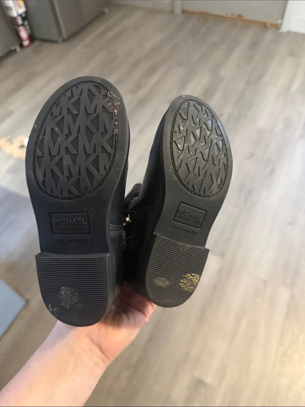 Michael Kors Black Leather Mid-Calf Logo Strap Boots